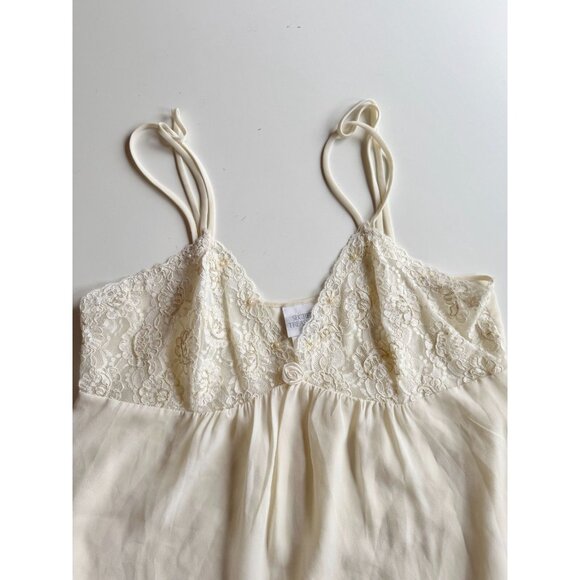 Vintage SECRET TREASURES Ivory Pearl Lace Chiffon Babydoll Slip Dress, Size L - Picture 6 of 13